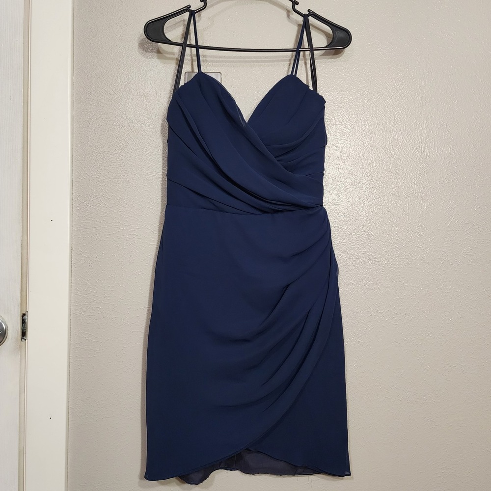 Noir By Lazard Dress Women's Size 8 Navy Blue Bodycon Ruched Mini Party Dress